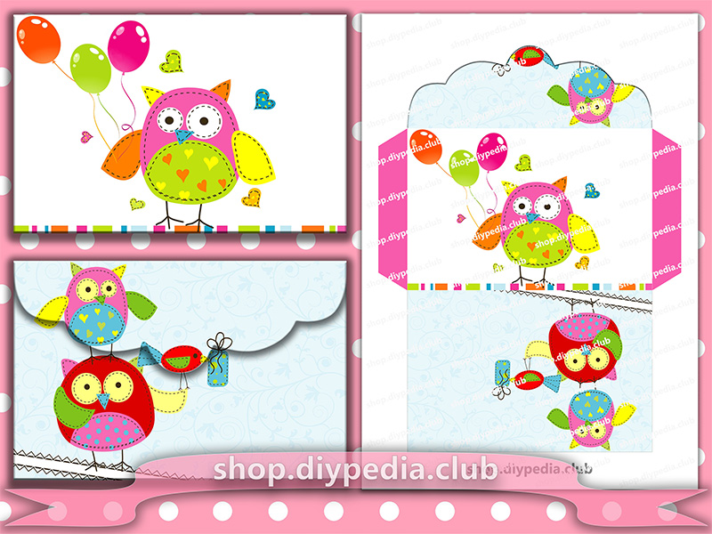 2 Baby Envelope Templates with cute owls (#5.1)