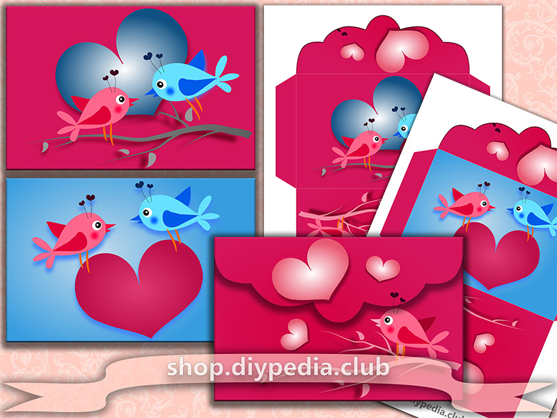 2 Love Envelope Templates with birds (#3.2)