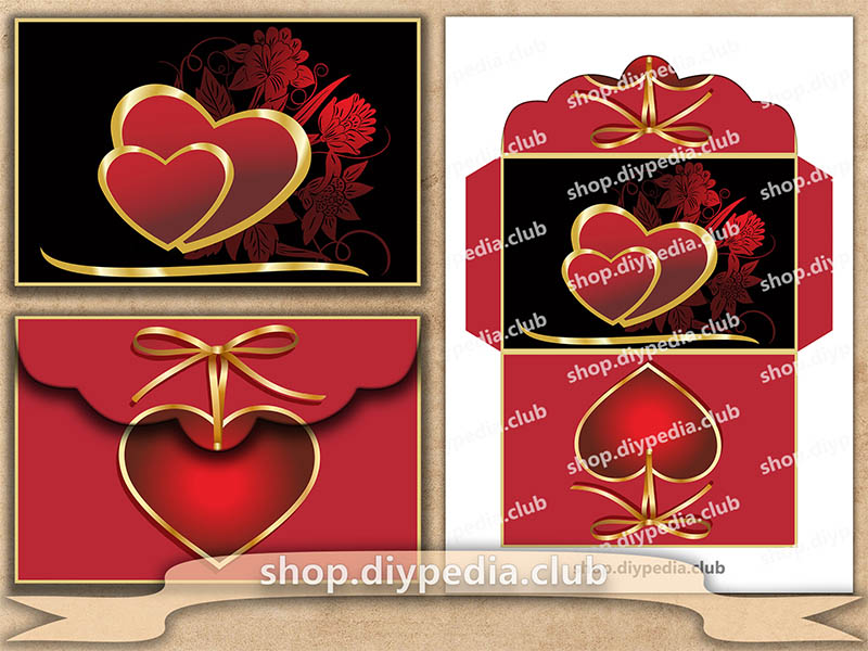 2 Love Envelope Templates with Red Hearts (#3.9)